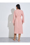 Pink Striped Tie-Up Waist Midi Robe Pico Edge Trim - 5