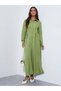 Green Solid Pleated Details Long Sleeves Shirt Maxi Dress