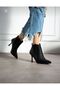 Elina Black Leather with Rubber Detail 7 cm Thin Heel Boots Bottie