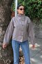 Women's Plaid Pattern Buttoned Stand Collar Jacket