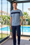 Men's Short Sleeve Combed Cotton Pajama Set 2331 Petrol - 2
