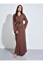 Brown Solid Long Sleeves Tie-Up Maxi Robe