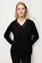 Women's V-Neck Collar Embroidered Blouse Black - 2