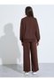 Teen Girls Brown Slogan Print Oversized Sweatshirt and Wide Leg Joggers Set - 6