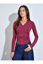 Burgundy Textured Side Ruched V-Neck Top - 3