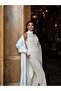 Women's Ecru Turtleneck Ribbed Dress Cardigan Set - 3
