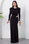 Crew Neck Long Sleeve Dress with Buckle at Waist K-262732