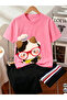 Pink Cotton Short Sleeve T-Shirt with Chef Cow Print