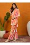 Orange Floral Viscose Co-ord Set with Mandarin Collar and Trousers - 3