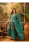 Turquoise Floral Print V-Neck Kurta and Pants Set with Dupatta - 5