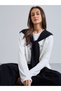 White Slogan Print Long Sleeves Oversized T-Shirt with Scarf