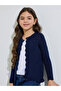 Girls Navy Blue Solid Button-Front Cardigan