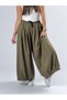 Khaki Women's Palazzo Trousers with Button Detail on the Leg Coc3339