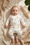 Mia Bunny 100% Cotton Ribbed Baby Girl Set - Salmon Rabbit Patterned Long Sleeve Bodysuit and Leggings Set
