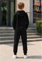 Boy's Tracksuit Set Black |   Hooded Zipper Tracksuit Set for School |   Children's Sports Set, Casual and Stylish Combination - 3