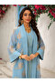 Blue Embroidered Dress with Abaya Set - 5