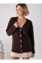 Women's V-Neck Wool Blend Double Pocket Comfortable Fit Gold Button Knitwear Cardigan 8755 - 3