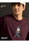 Men Burgundy Embroidered Mickey Mouse Oversized T-Shirt