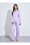 Lilac Striped Contrast Trims Shirt and Wide Leg Pants Pyjama Set - 2
