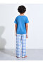 Boys Blue Graphic Print T-Shirt and Checked Pants Pyjama Set - 5