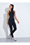 Black Solid Zip-Up Low Back Strappy Active Unitard - 2