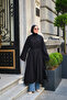 Women's Piping Lace-Up Shawl Detail Long Tunic Black