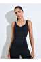 Black Solid Zip-Up Low Back Strappy Active Unitard - 4