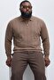 Men's Zippered Striped Brown Oversized Sweatshirt - 5