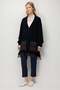 Women's Shawl Collar Pocketed Wool Poncho with Tassels at the Hem, Dark Blue - 2