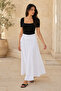 Women's White Draped Long Skirt with Tie Detail