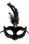 Mey Import ®   Black Color Feathered Black Suede Covered Party Prom Mask 20X16 cm - 2