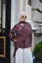 Women's Single Button Shawl Detail Tulle Tunic Plum - 2