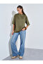 Khaki Oversized Round Neck T-Shirt - 2