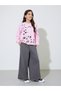 Teen Girls Pink Graphic Print Sweatshirt and Grey Wide Leg Joggers Set