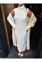 Women's Ecru Turtleneck Ribbed Dress Cardigan Set - 8