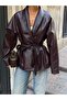 Belted Double-Breasted Casual Leather Jacket - 2