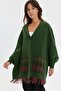 Women's Shawl Collar Pocketed Wool Poncho with Tassels at the Hem K.Yosun - 2