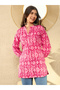 Pink Ikat Print Regular Fit Mandarin Collar Tunic Top - 6