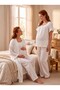 New Season Ecru Muslin Fabric Button Detailed Design Short Sleeve 100% Cotton Maternity Pajama Set 3-Piece Set - 2