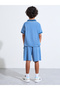 Boys Light Blue Contrast Trims Polo T-Shirt and Shorts Set - 6