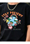 Kids Black Cotton Graphic T-Shirt with Short Sleeves - 8