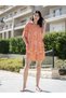 Womens Rust Rayon Geometric Print Short Sleeve Shirt and Shorts Pajama Set - 3