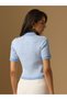 Blue Striped Cropped Polo T-Shirt - 6