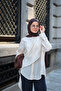 Women's Single Button Shawl Detail Tulle Tunic Cream - 5