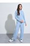 Teen Girls Blue Patchwork Hoodie and Wide Leg Joggers Set - 3