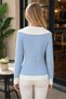 Women's Wide Polo Collar Long Sleeve Hair Braided White Detailed Classic Stylish Casual Baby Blue Knitwear Sweater - 3