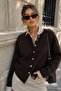 Women's Brown Soft Textured Buttoned Knitwear Cardigan - 4