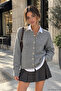 Women's Gray Soft Textured Buttoned Knitwear Cardigan - 2