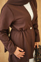 Women's Elastic Waist Button Detail Kimono Brown - 6