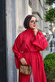 Women's Piping Lace-Up Shawl Detail Long Tunic Red - 3